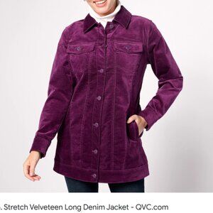 QVC Denim & Company stretch velveteen long denim jacket